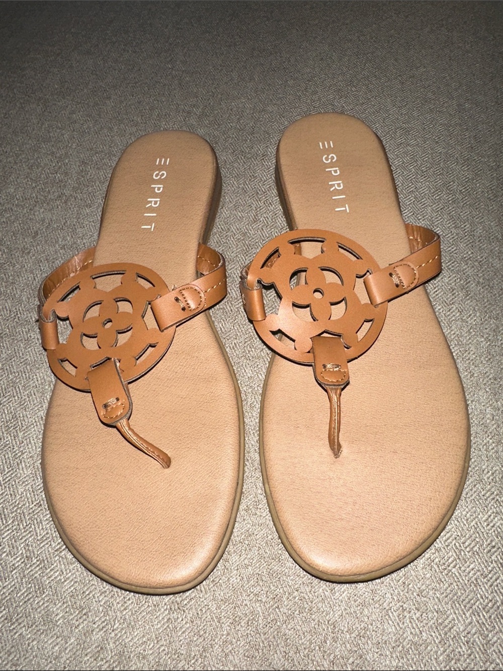 Esprit Tan Cutout Medallion Thong Sandals